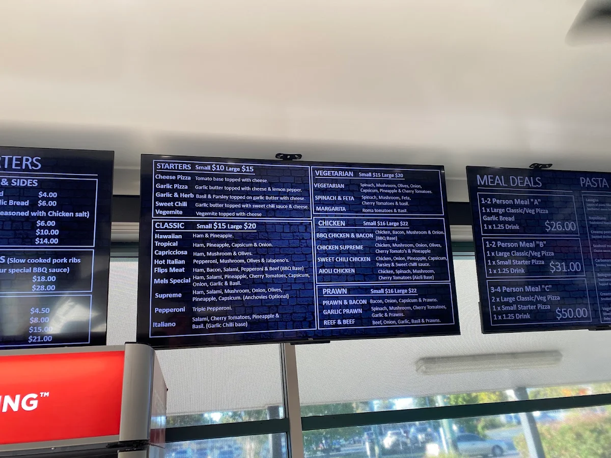 Menu, Flips Pizza Pasta Kebabs Ribs