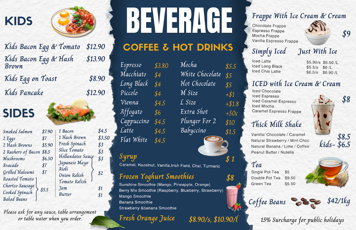 Menu, Crusoe Cafe