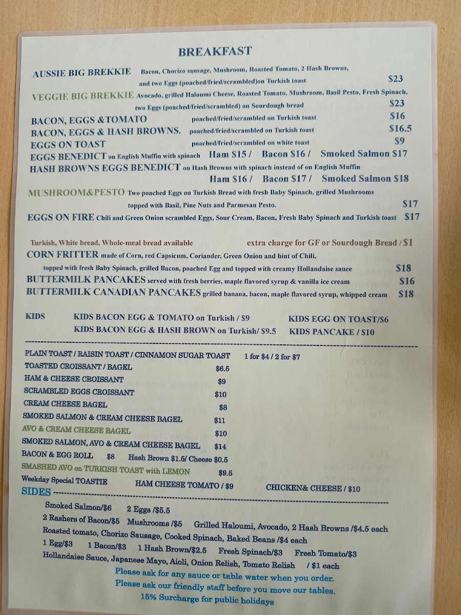 Menu, Crusoe Cafe