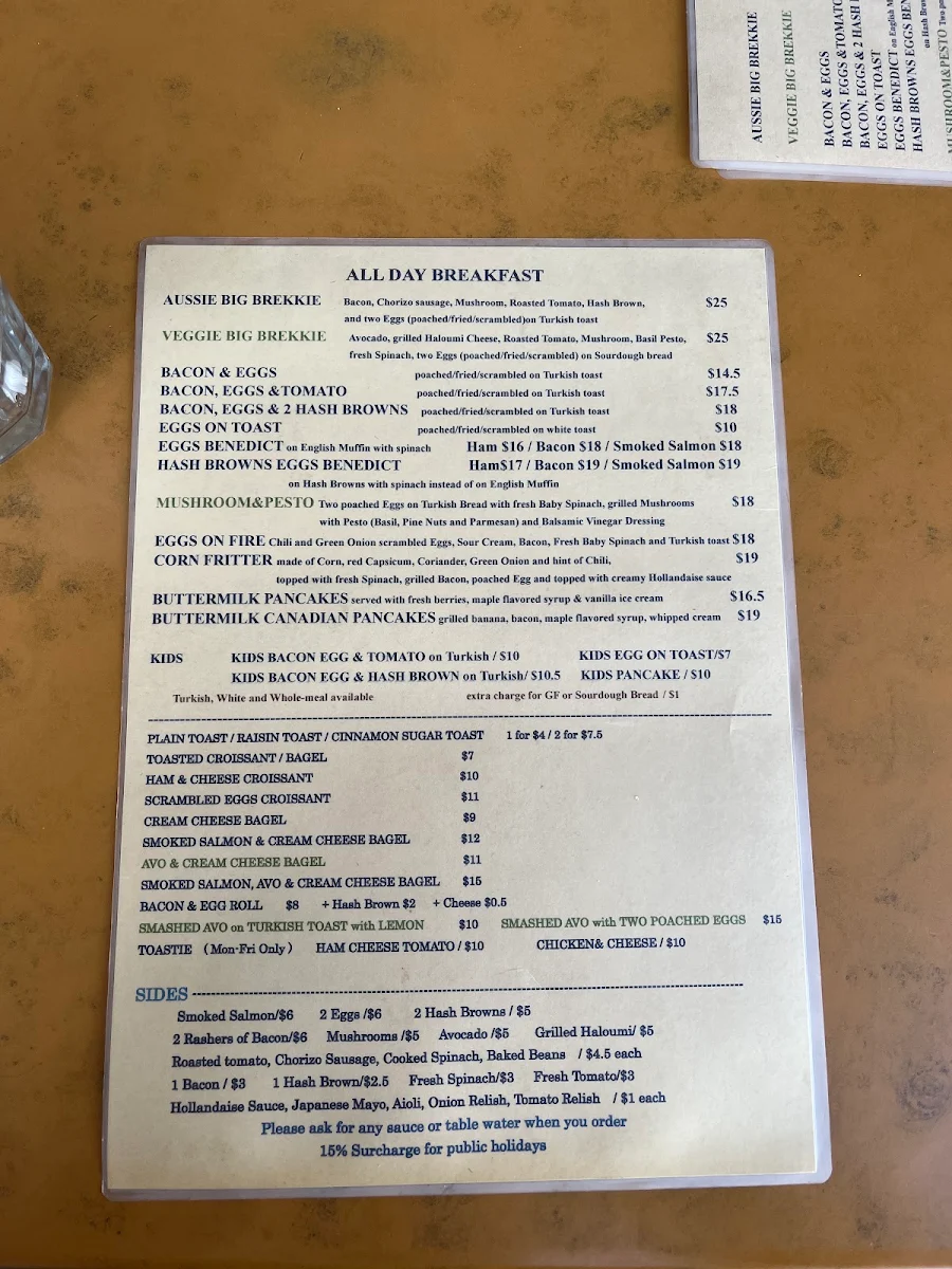 Menu, Crusoe Cafe
