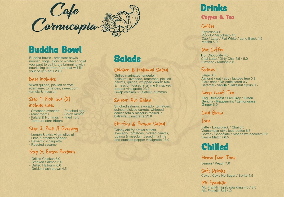 Menu, Cafe Cornucopia - Balmain East