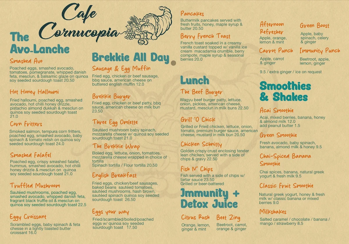 Menu, Cafe Cornucopia - Balmain East