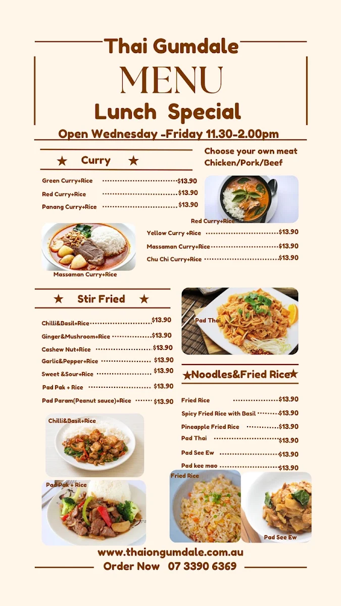 Menu, Thai Gumdale