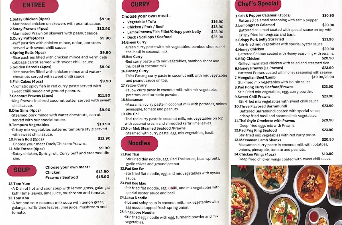 Menu, Thai Gumdale