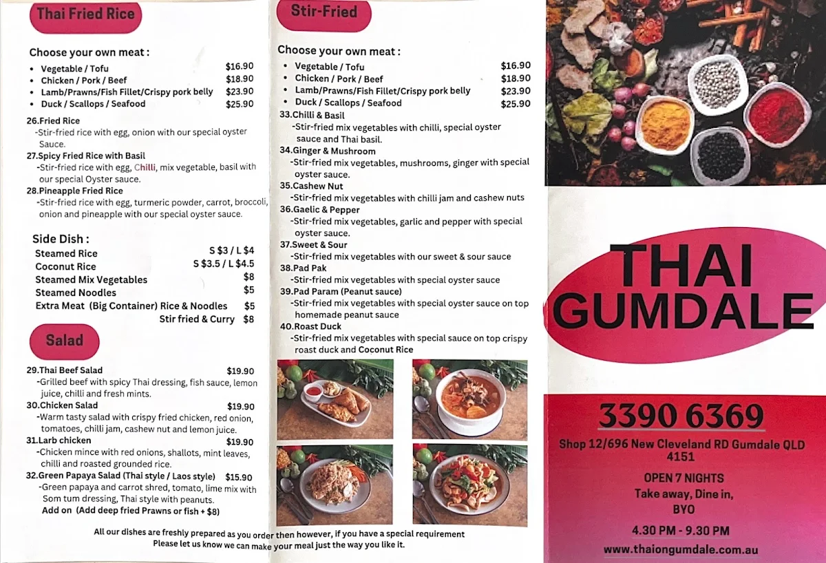 Menu, Thai Gumdale