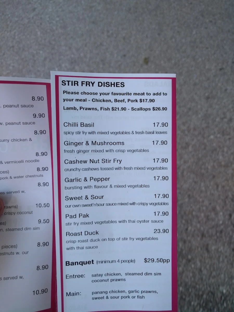 Menu, Thai Gumdale