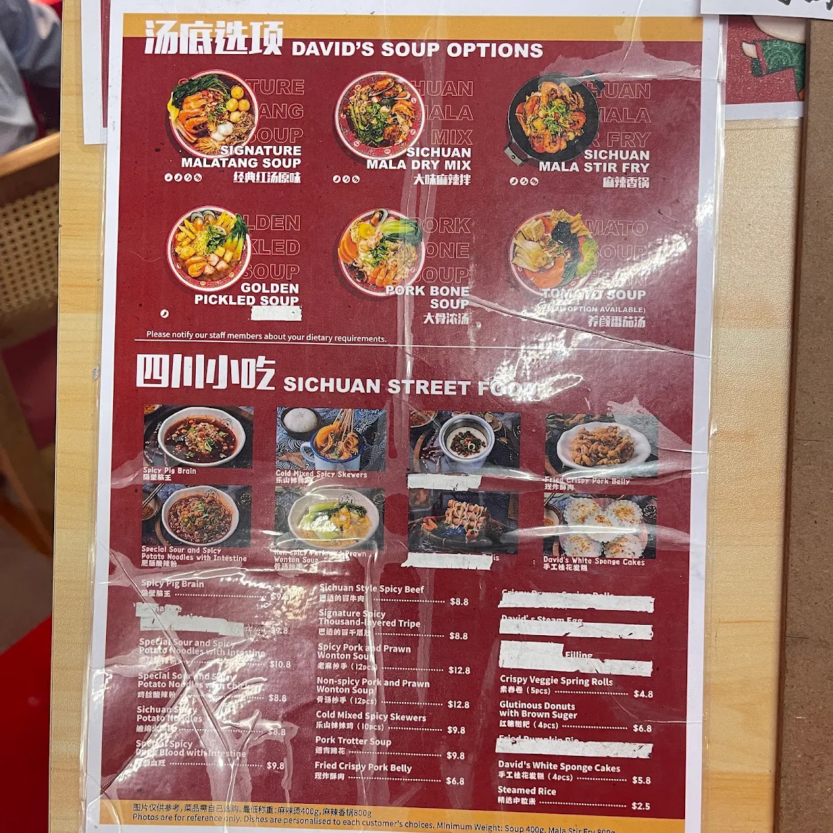 Menu, David’s Master Pot (Sunnybank Plaza)
