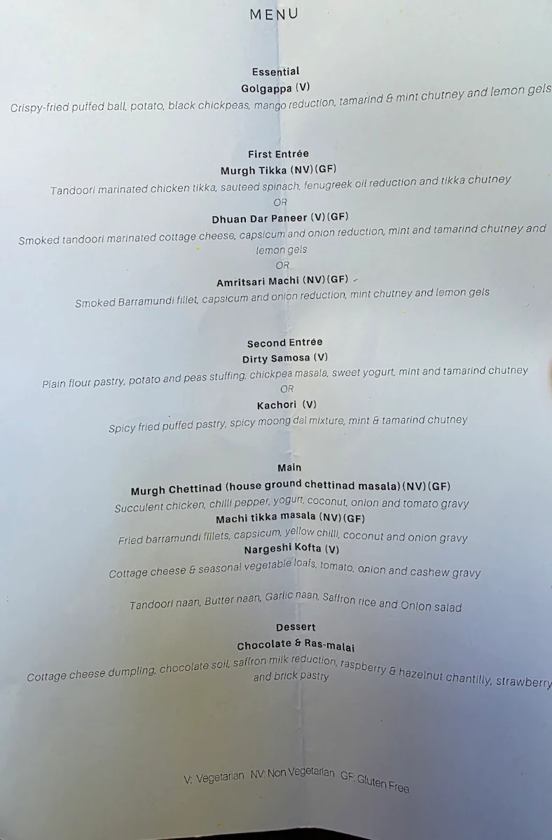 Menu, Atta Restaurant