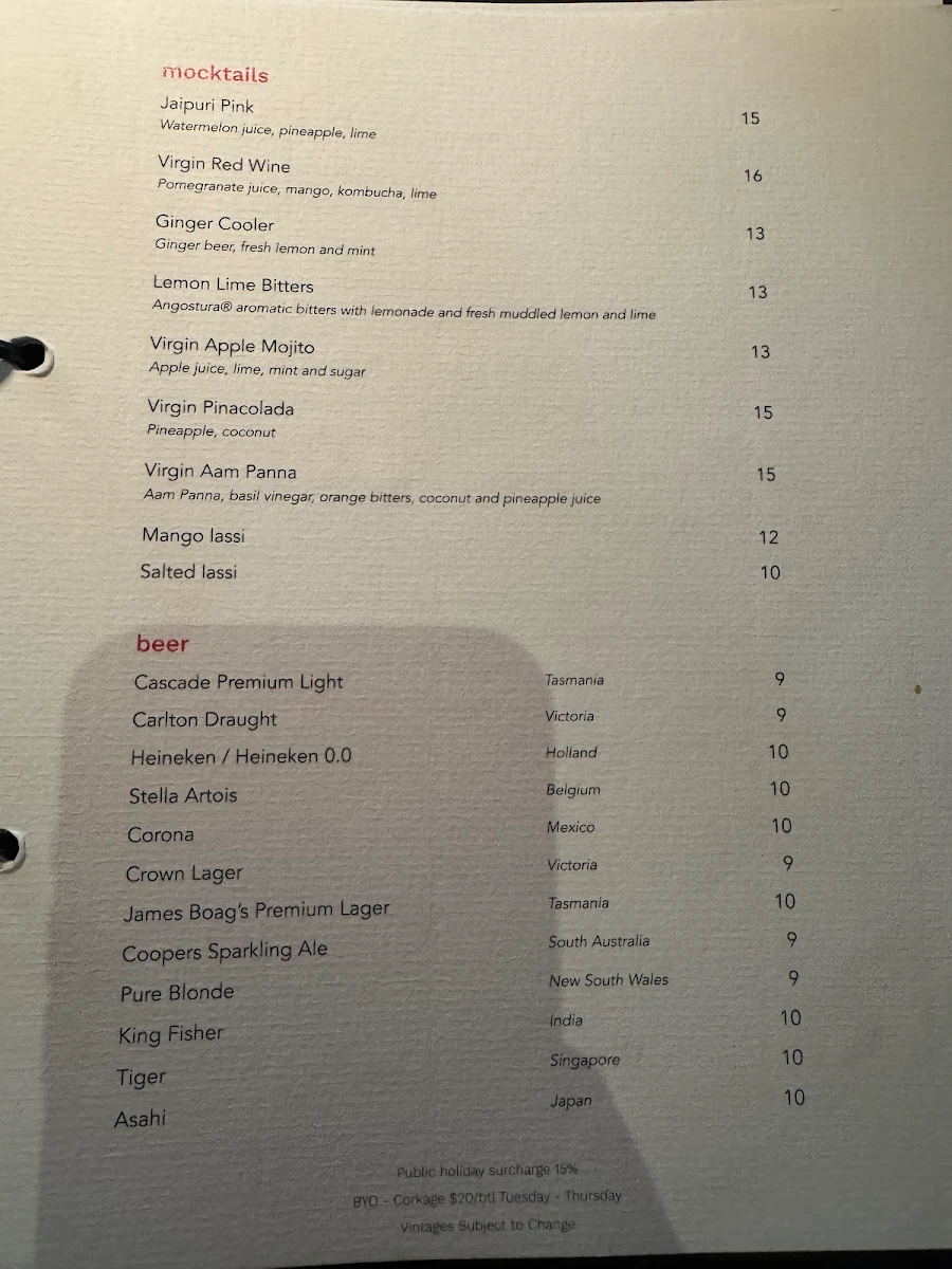 Menu, Atta Restaurant