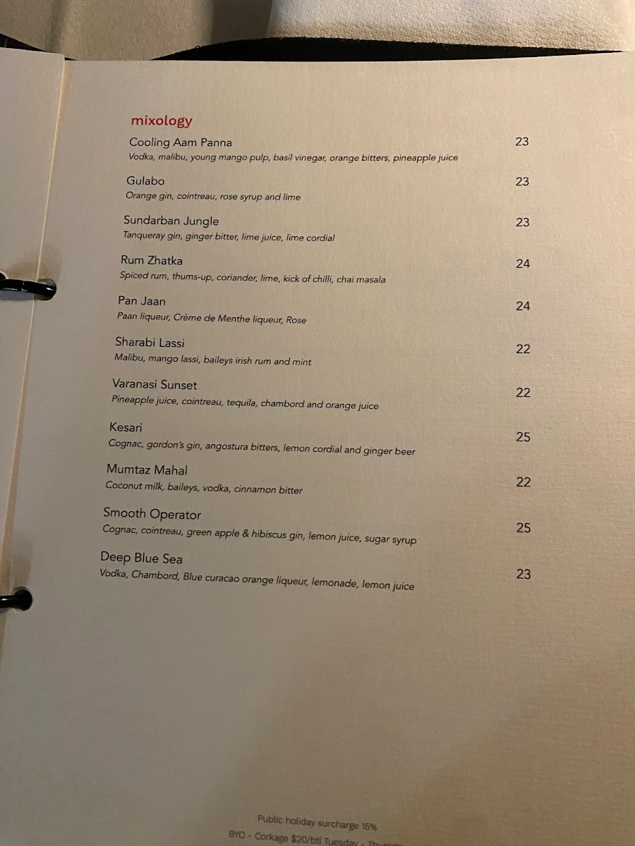 Menu, Atta Restaurant