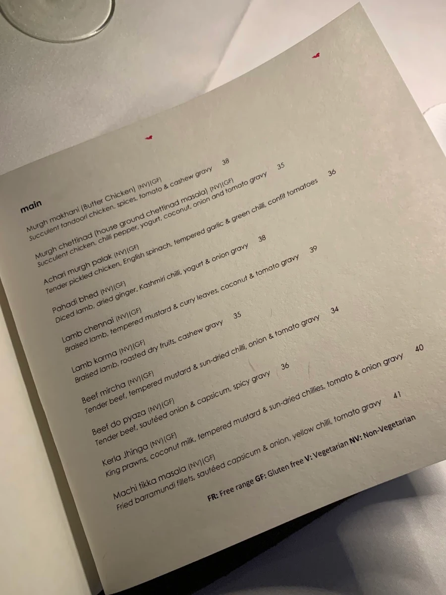 Menu, Atta Restaurant