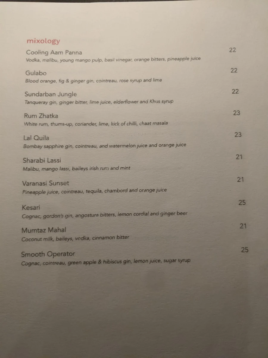 Menu, Atta Restaurant