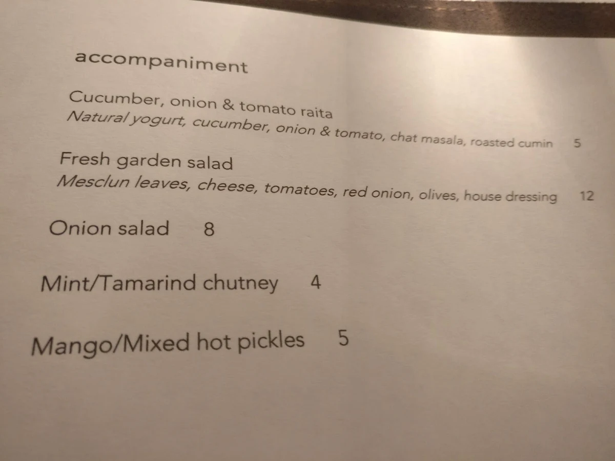 Menu, Atta Restaurant