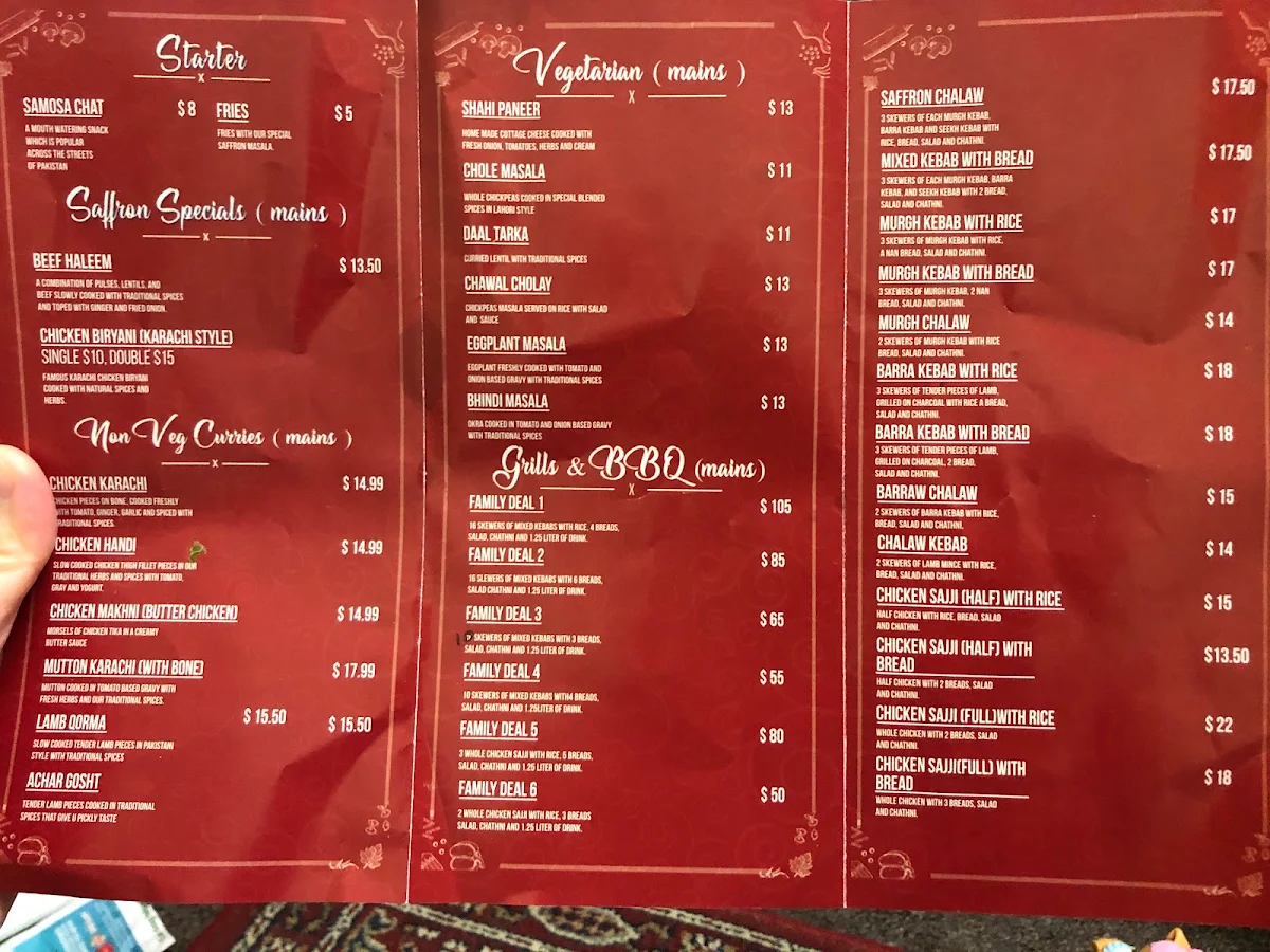 Menu, Saffron Club