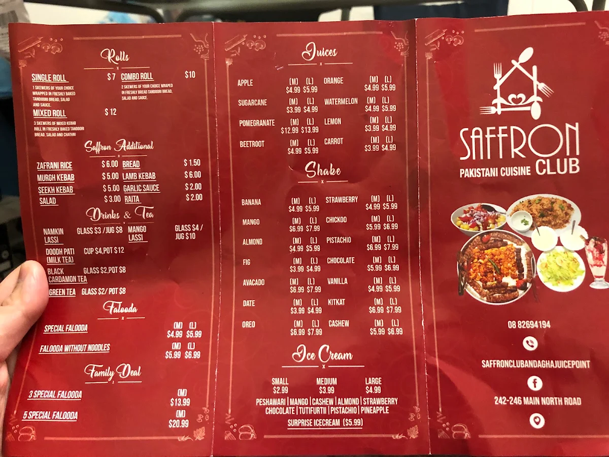 Menu, Saffron Club