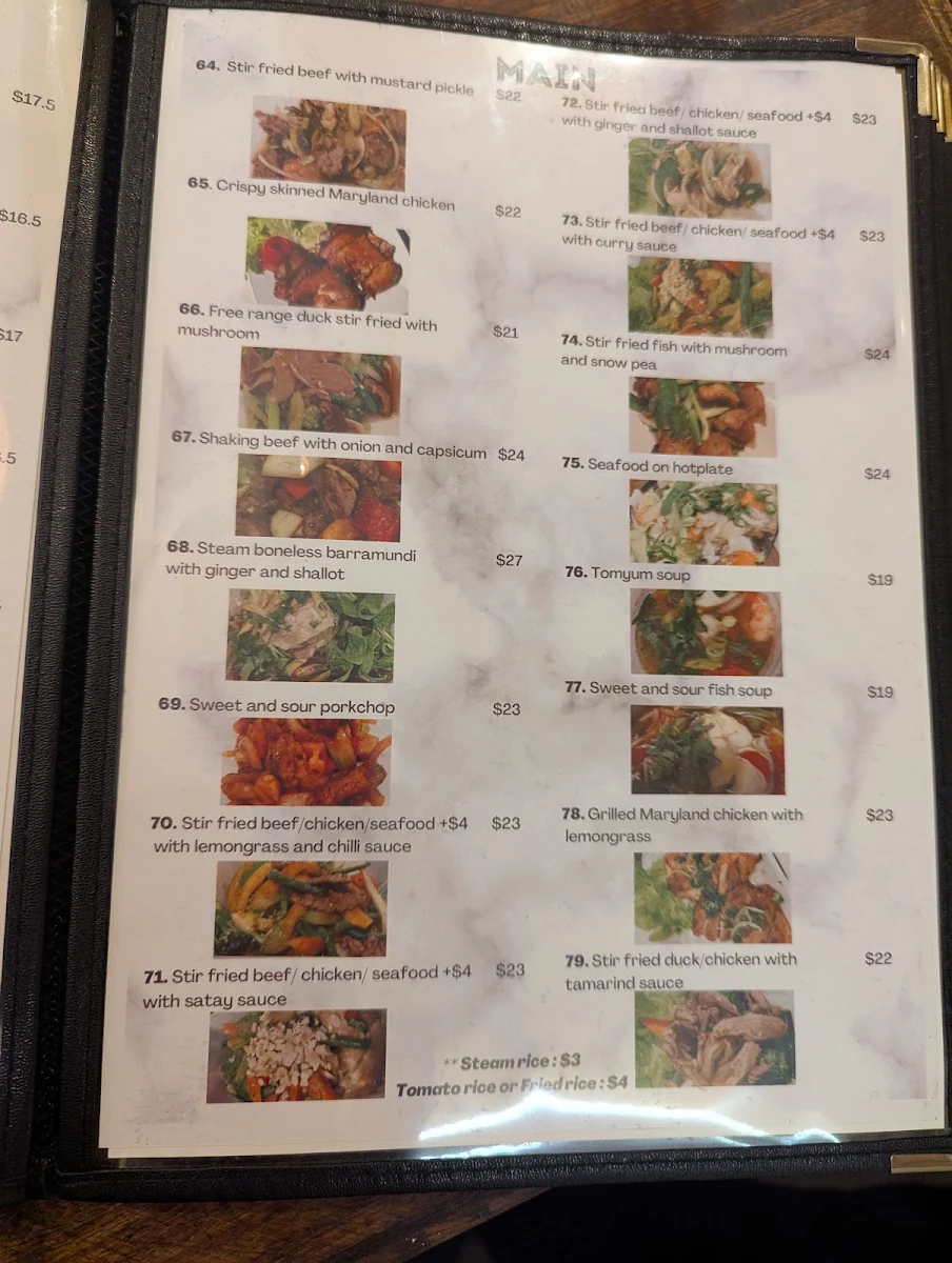 Menu, Pho Nam Dinh Marrickville