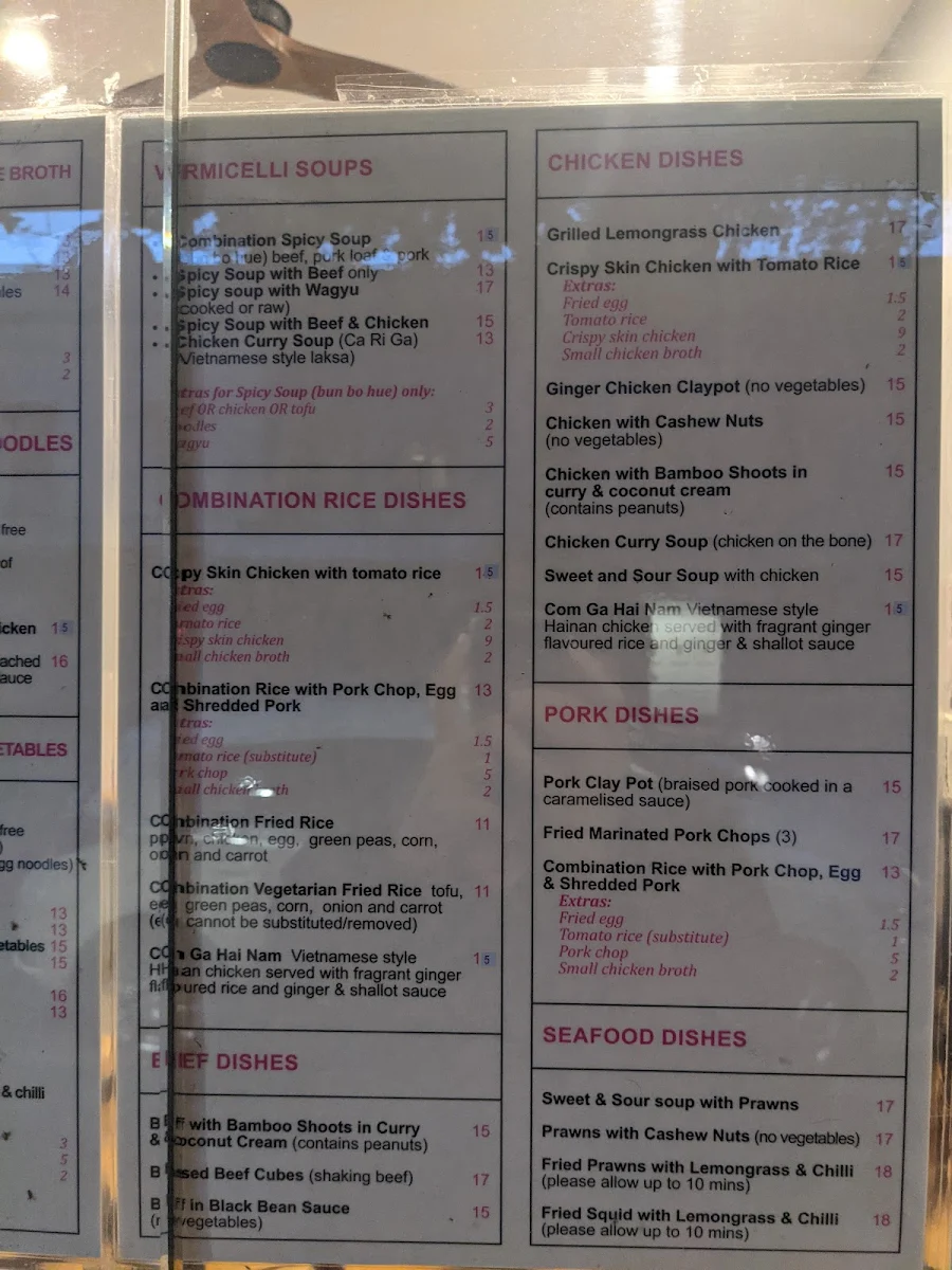 Menu, Water lily Vietnamese restaurant