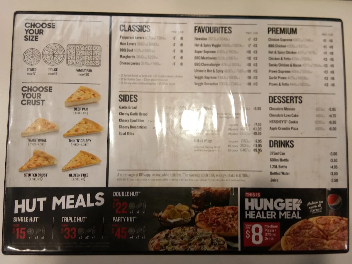 Menu, Pizza Hut Docklands
