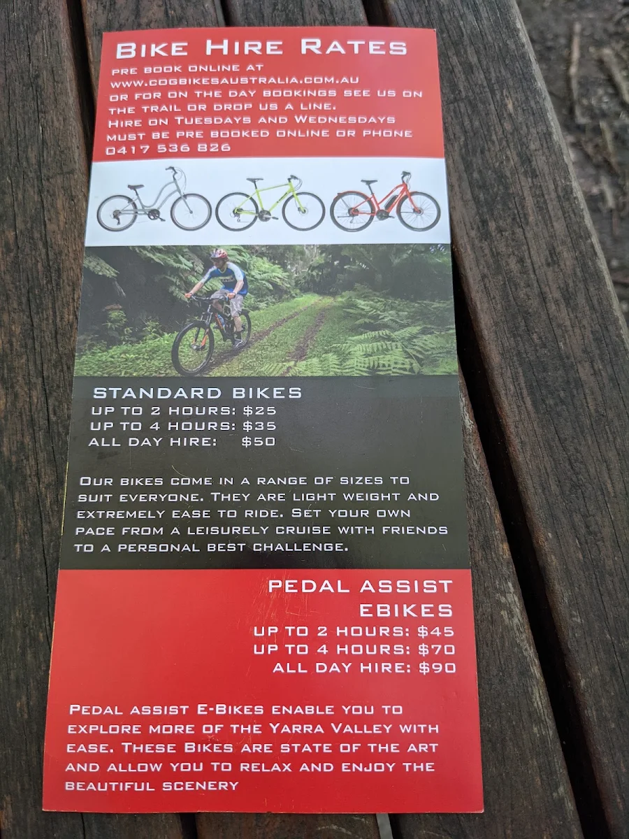 Menu, Cog Bikes & Brew Cafe