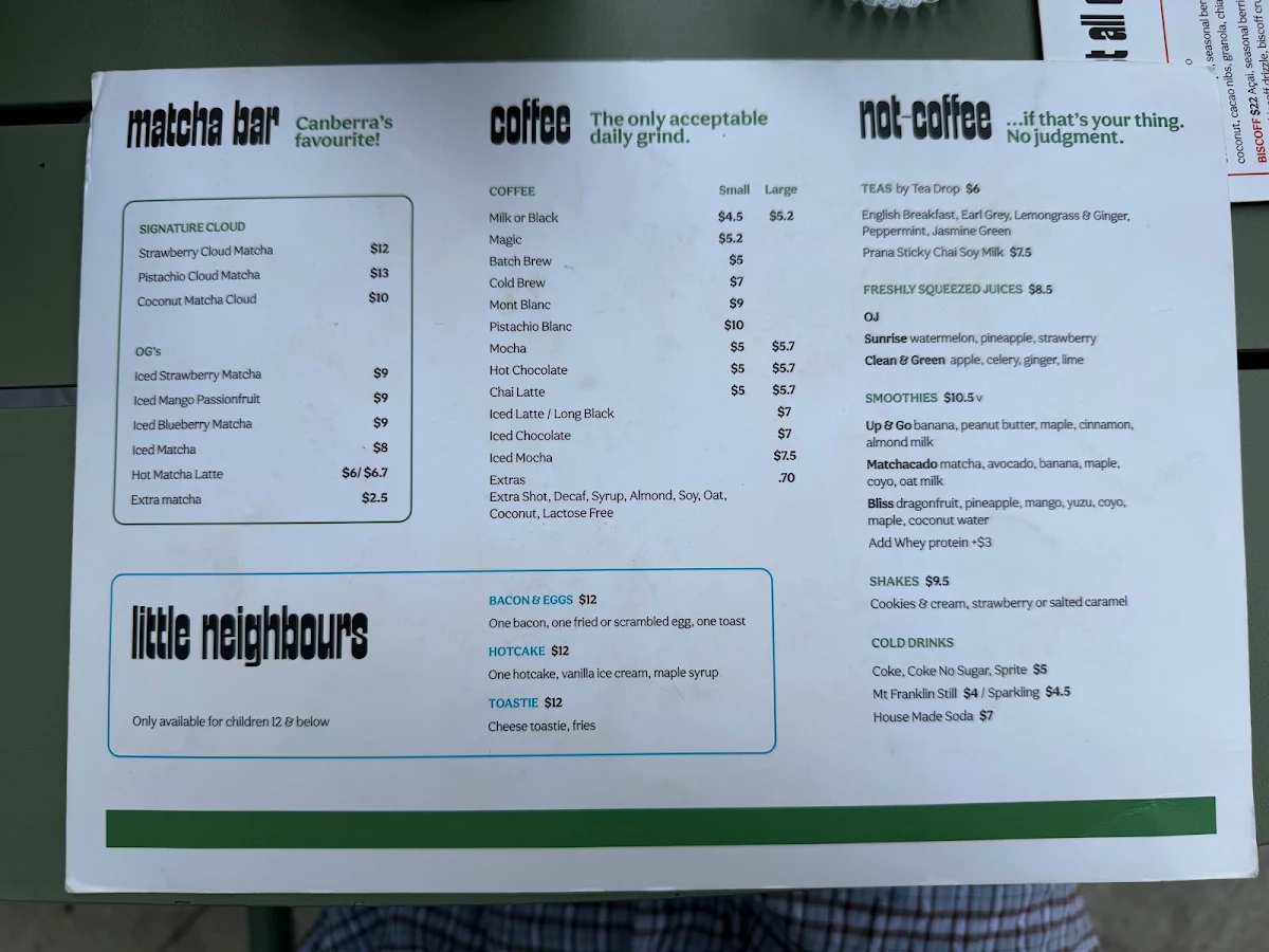 Menu, Good Neighbour Cafe