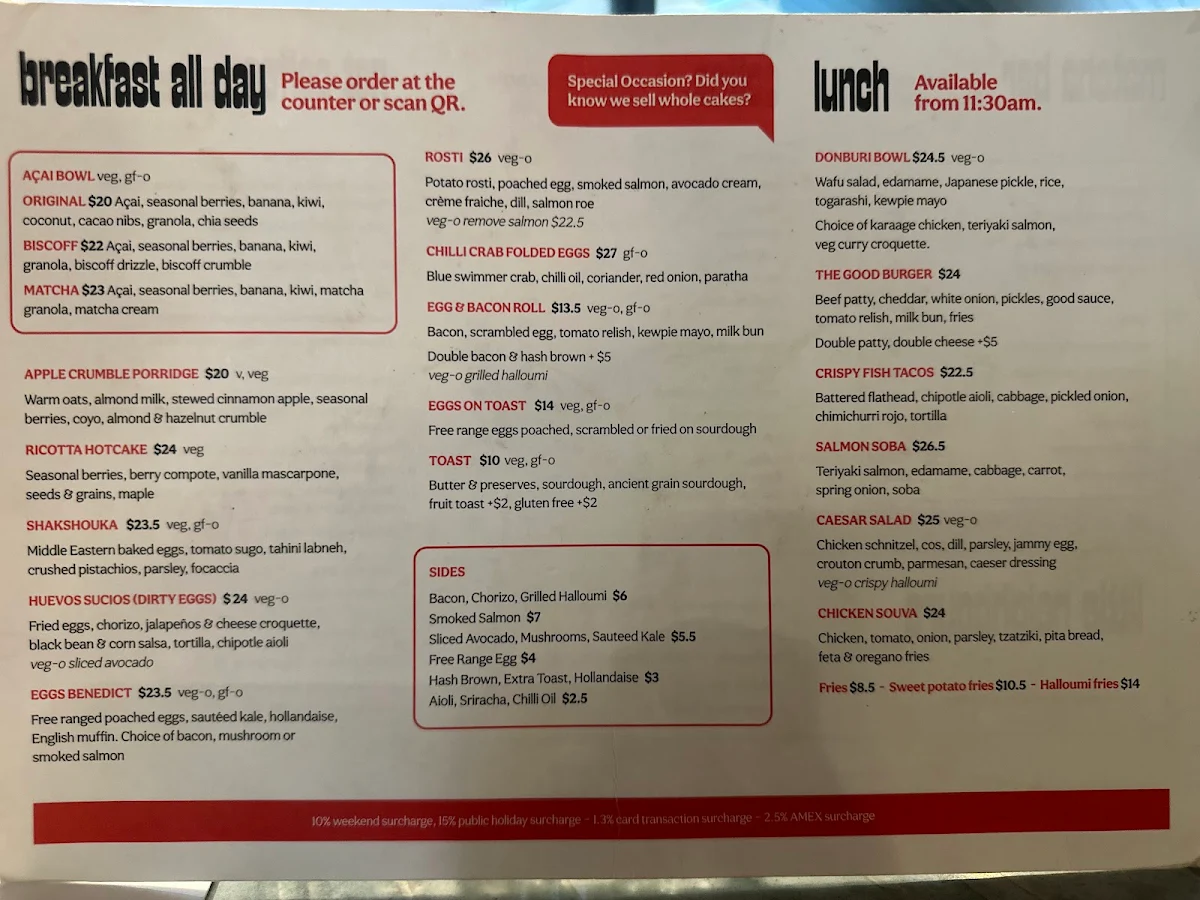 Menu, Good Neighbour Cafe