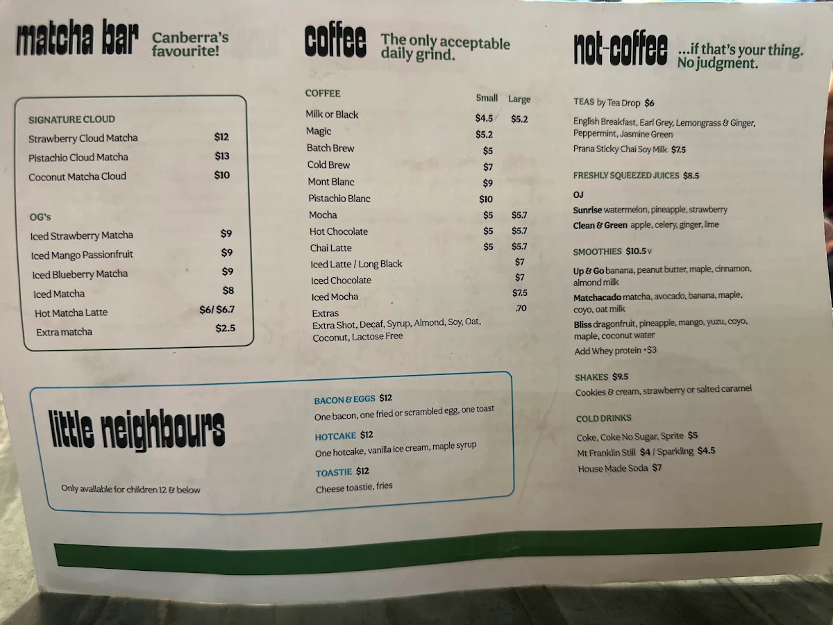 Menu, Good Neighbour Cafe