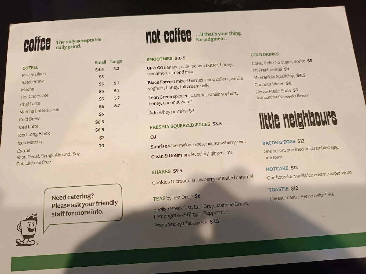 Menu, Good Neighbour Cafe