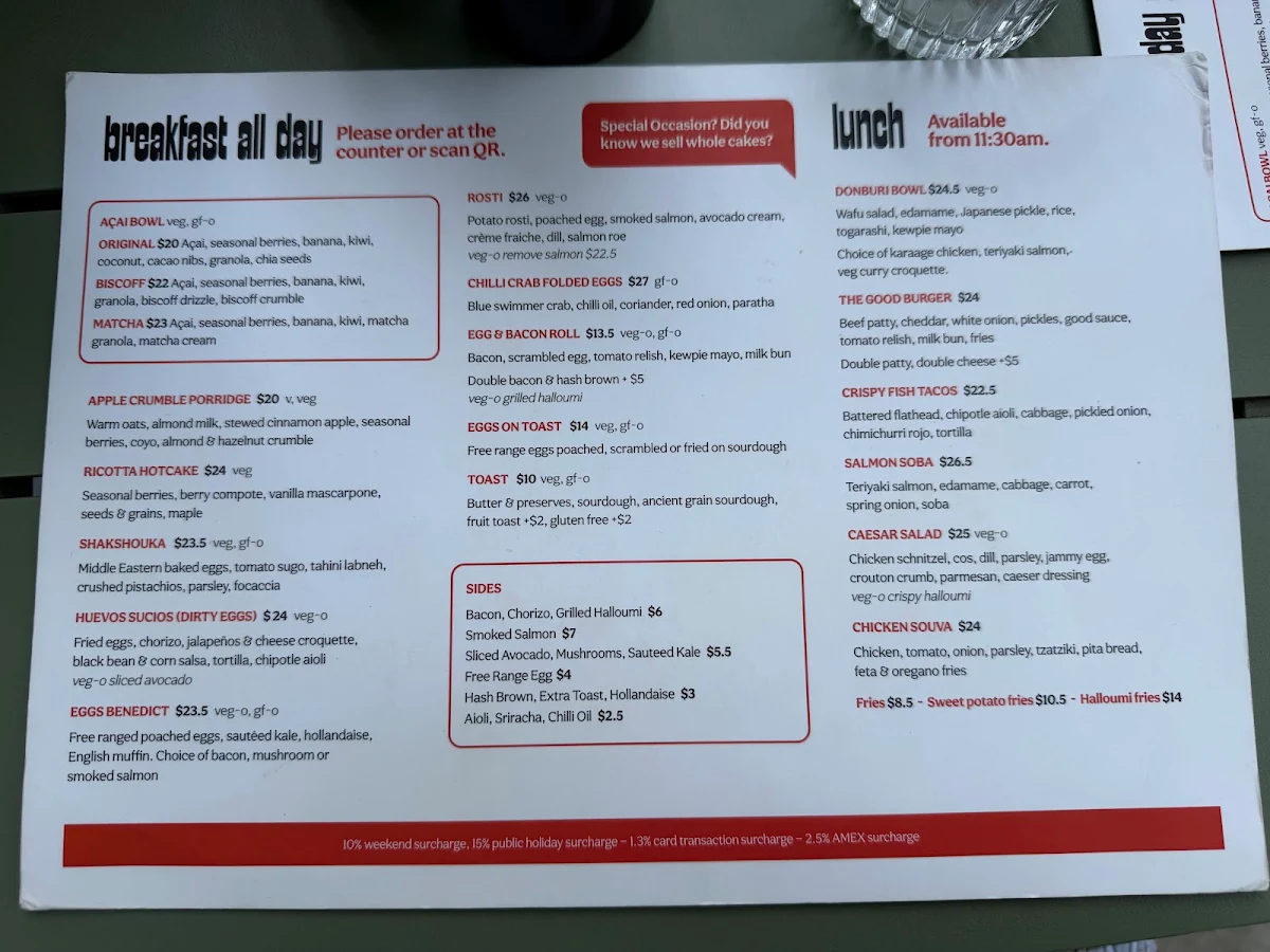 Menu, Good Neighbour Cafe