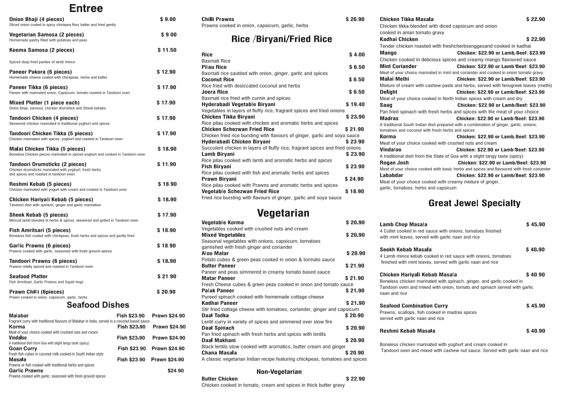 Menu, The Great Jewel of India