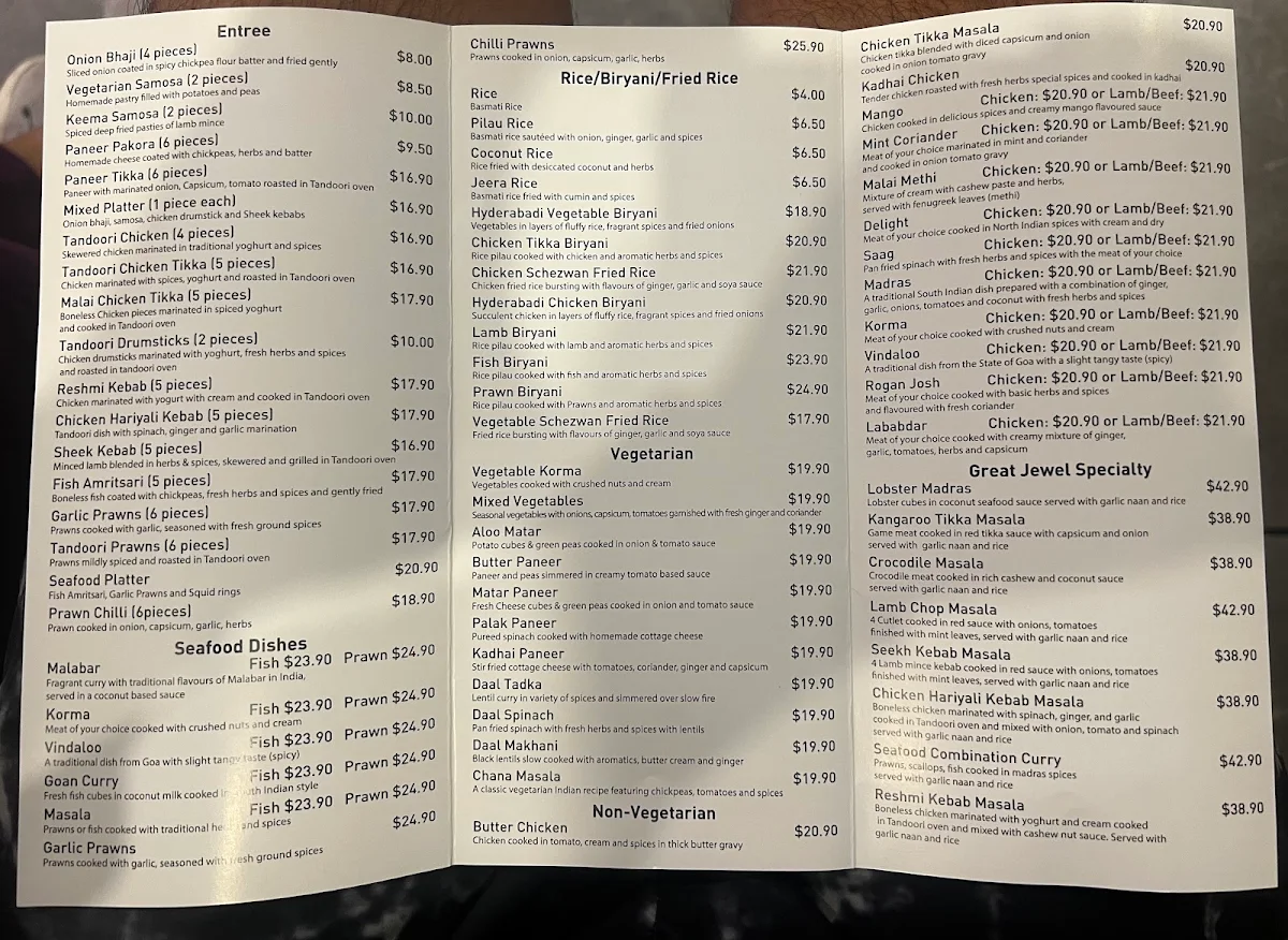 Menu, The Great Jewel of India