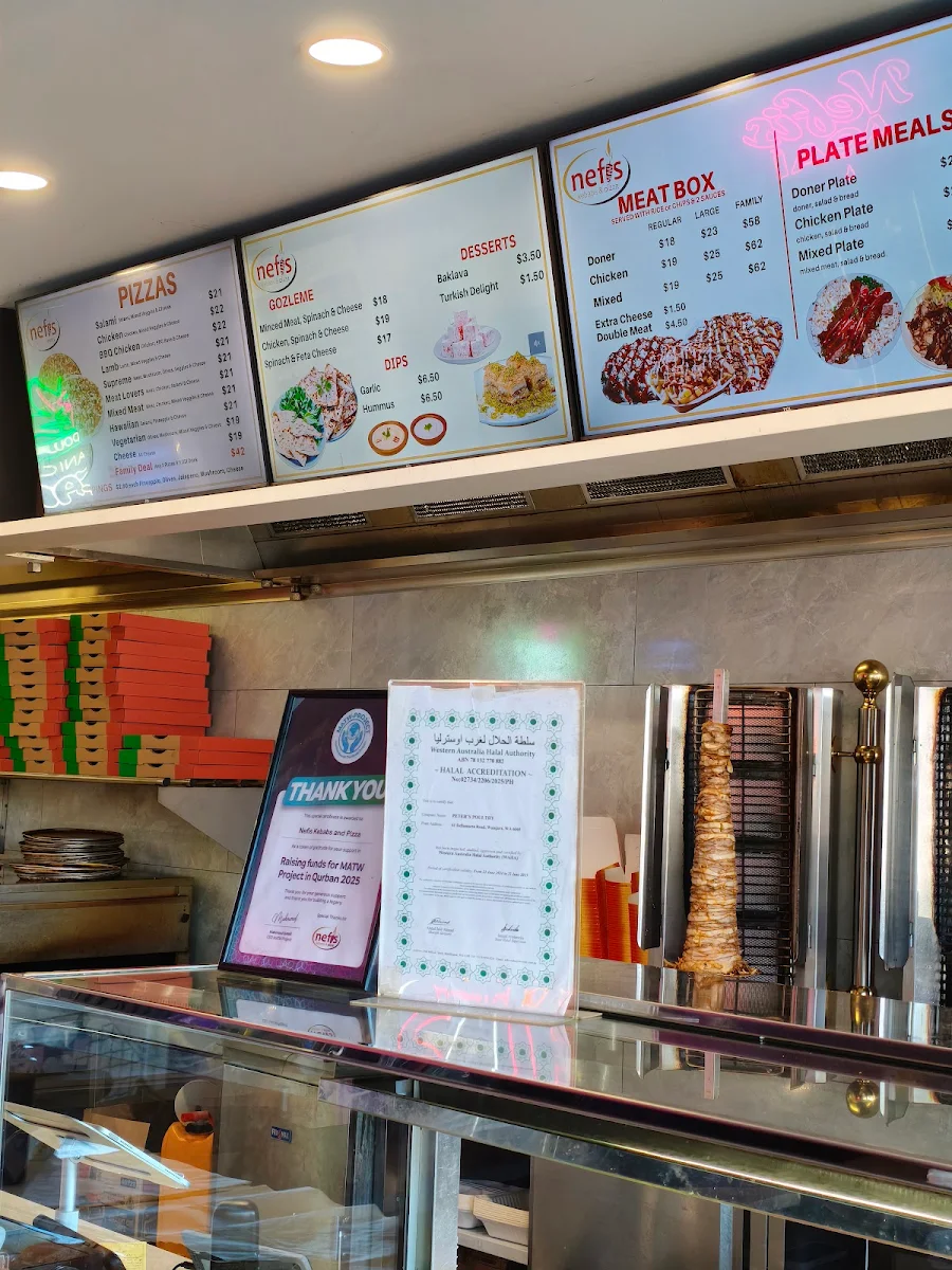 Menu, Nefis Kebabs and Pizza