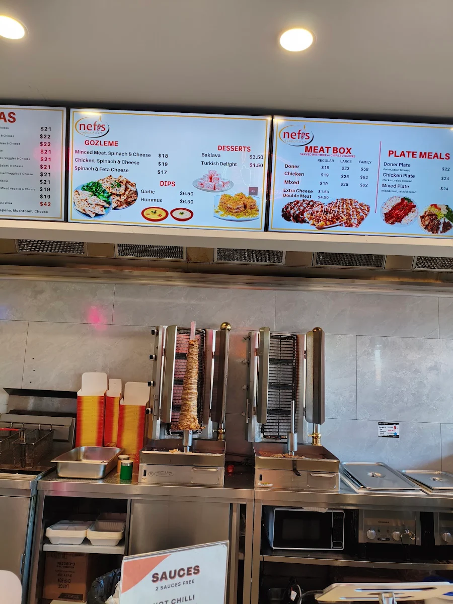 Menu, Nefis Kebabs and Pizza