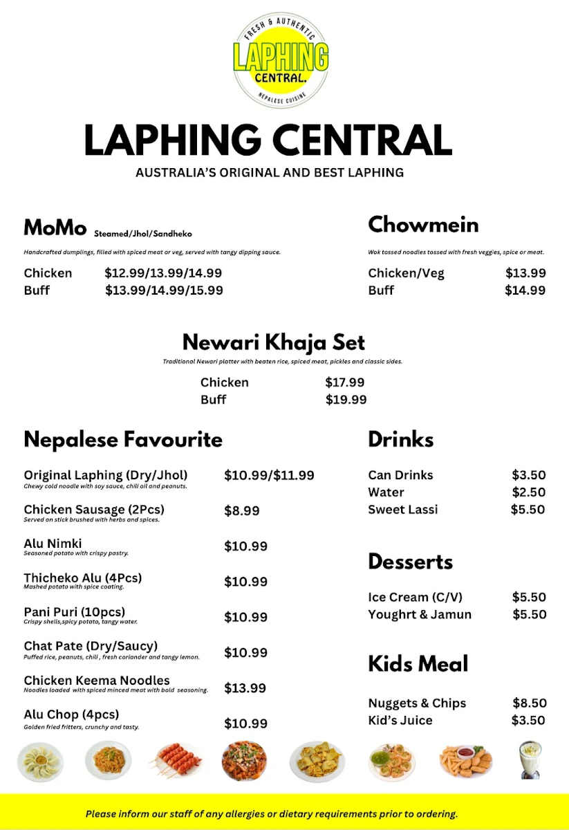 Menu, Laphing Central Broadmeadows