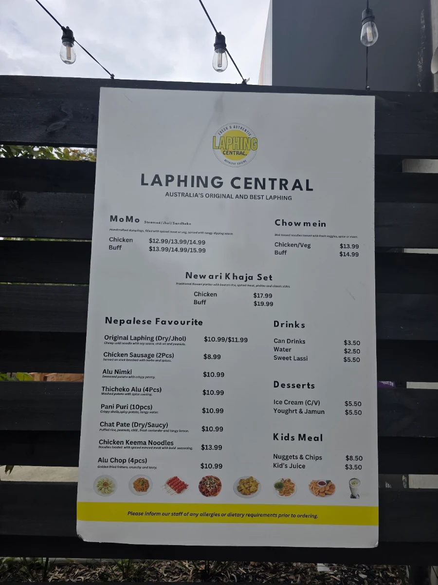 Menu, Laphing Central Broadmeadows