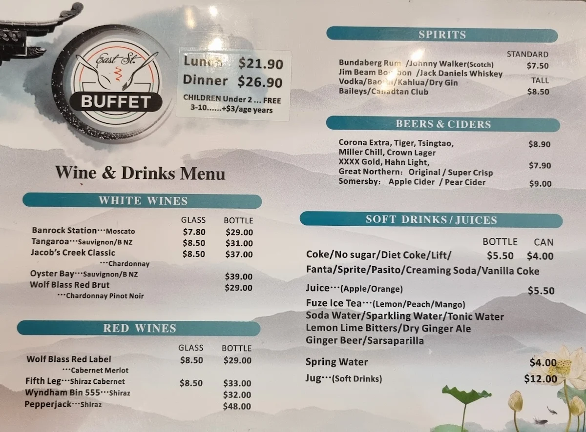 Menu, East Street Buffet
