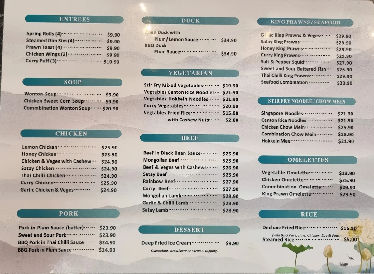 Menu, East Street Buffet