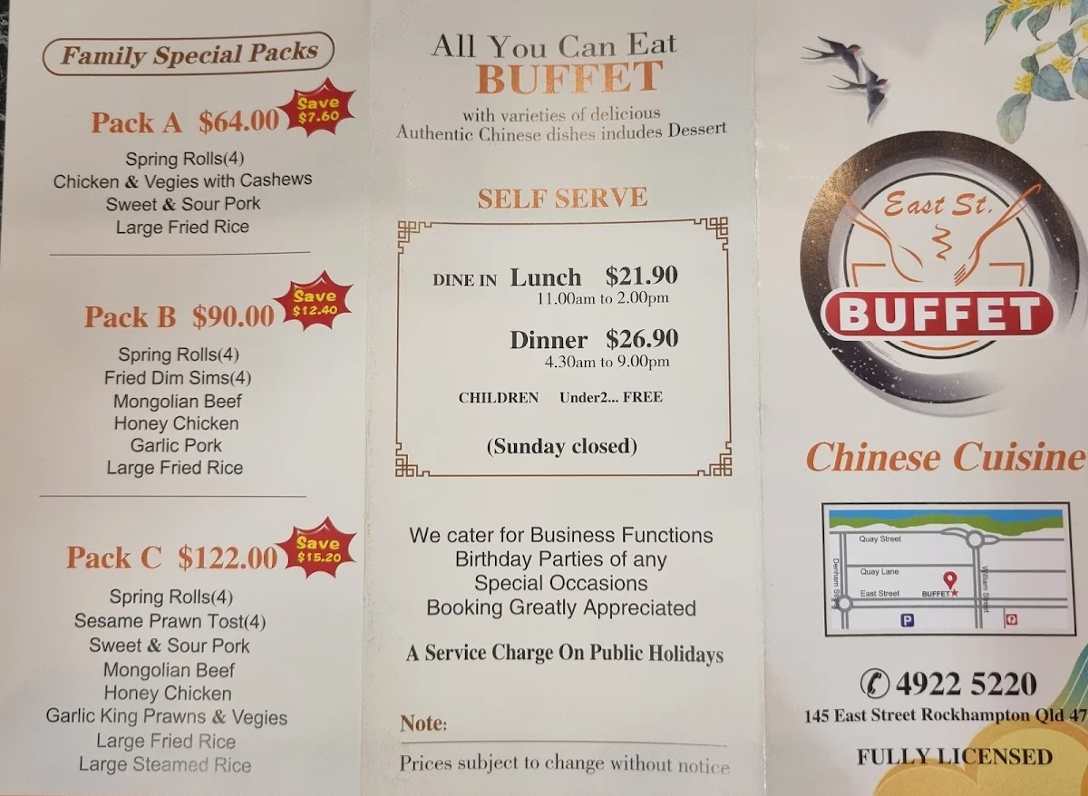 Menu, East Street Buffet