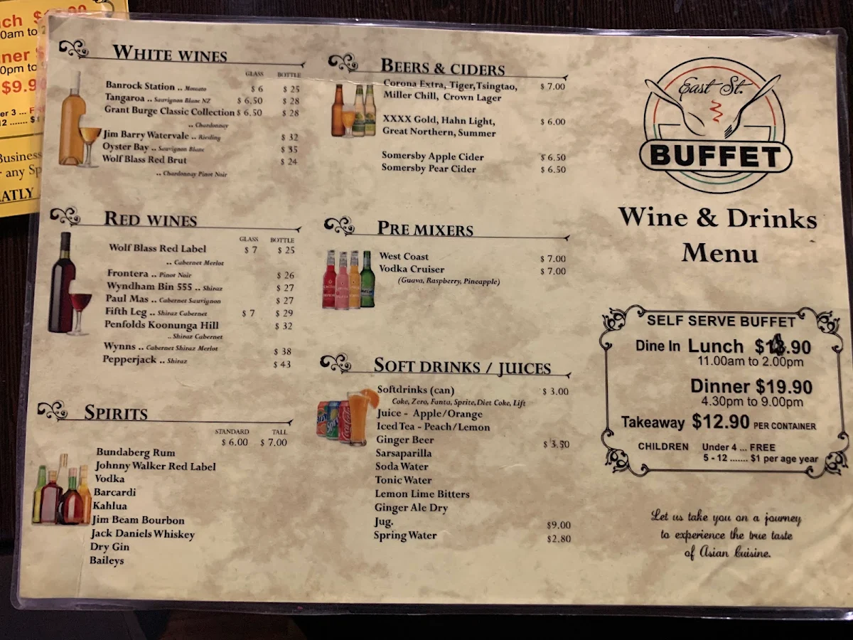 Menu, East Street Buffet