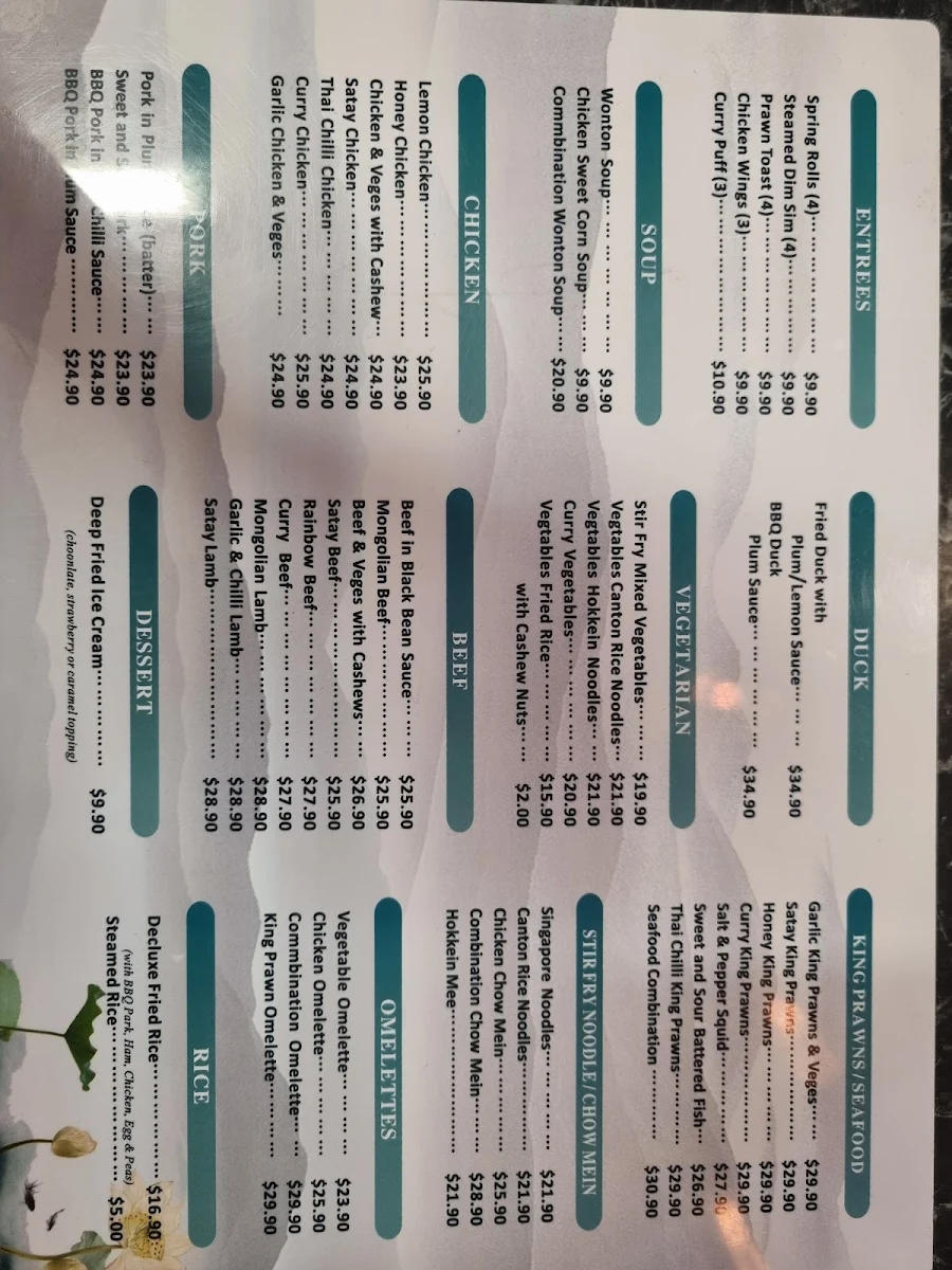 Menu, East Street Buffet
