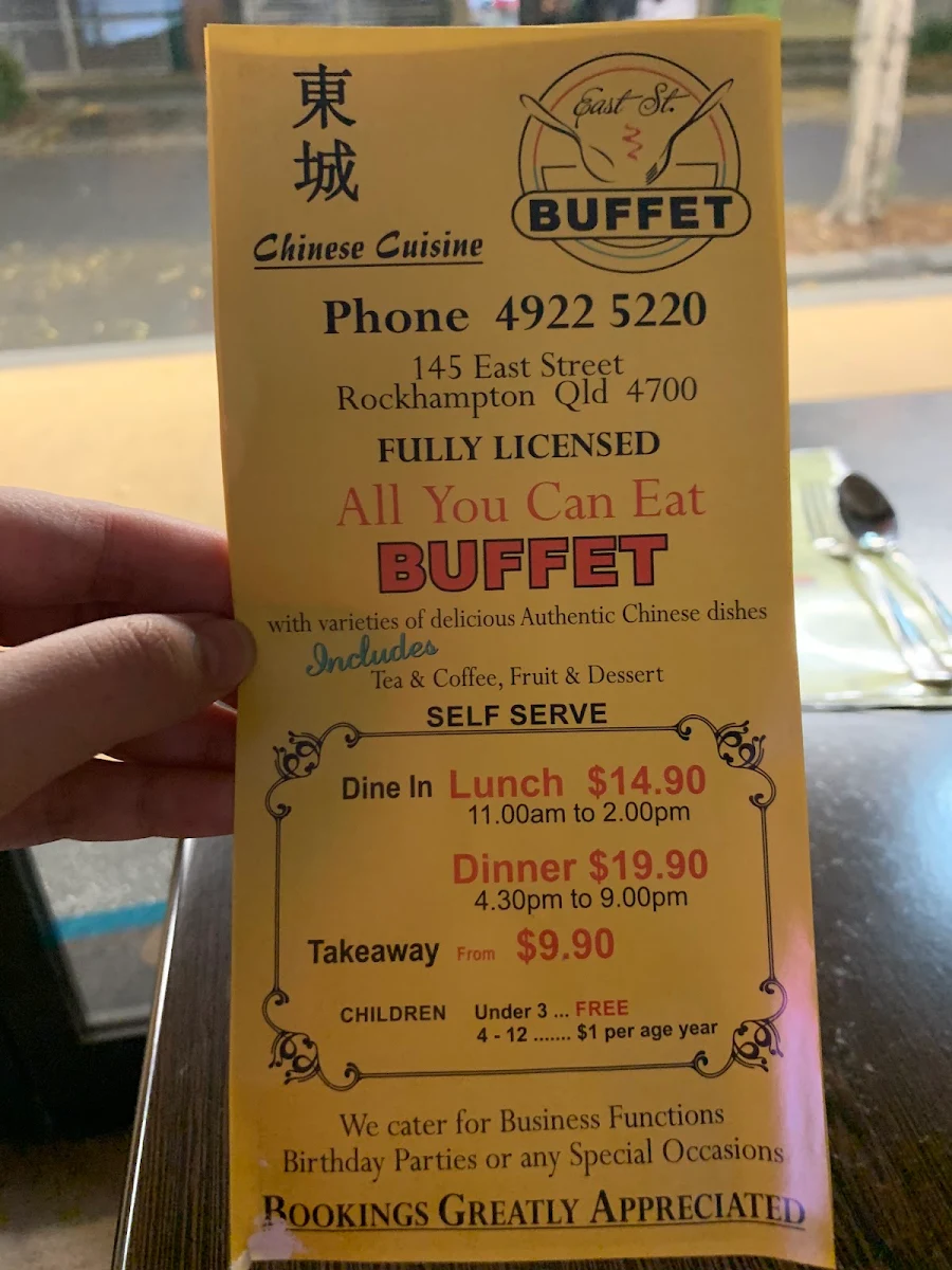 Menu, East Street Buffet