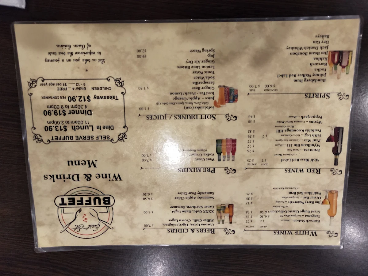 Menu, East Street Buffet