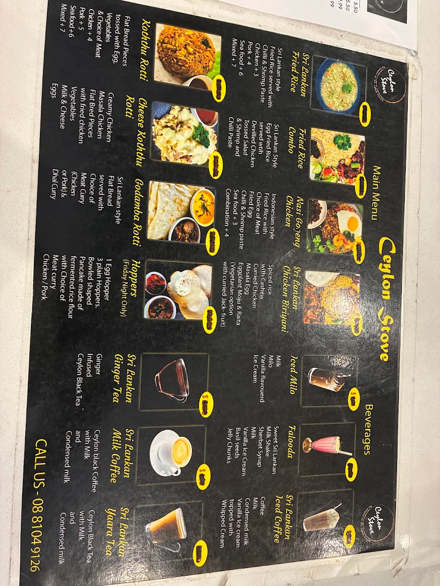 Menu, Ceylon Stove