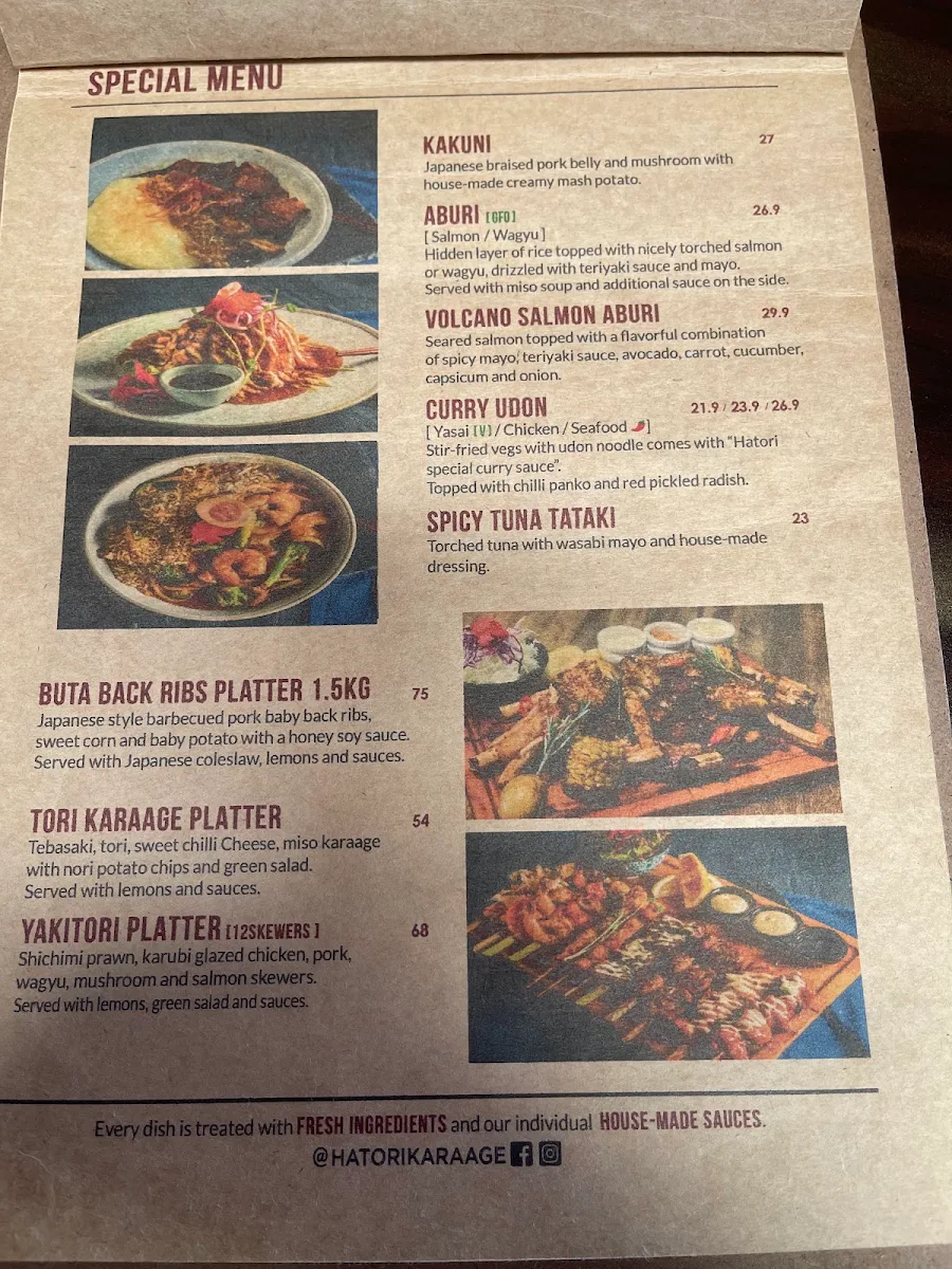 Menu, Hatori Karaage Bar