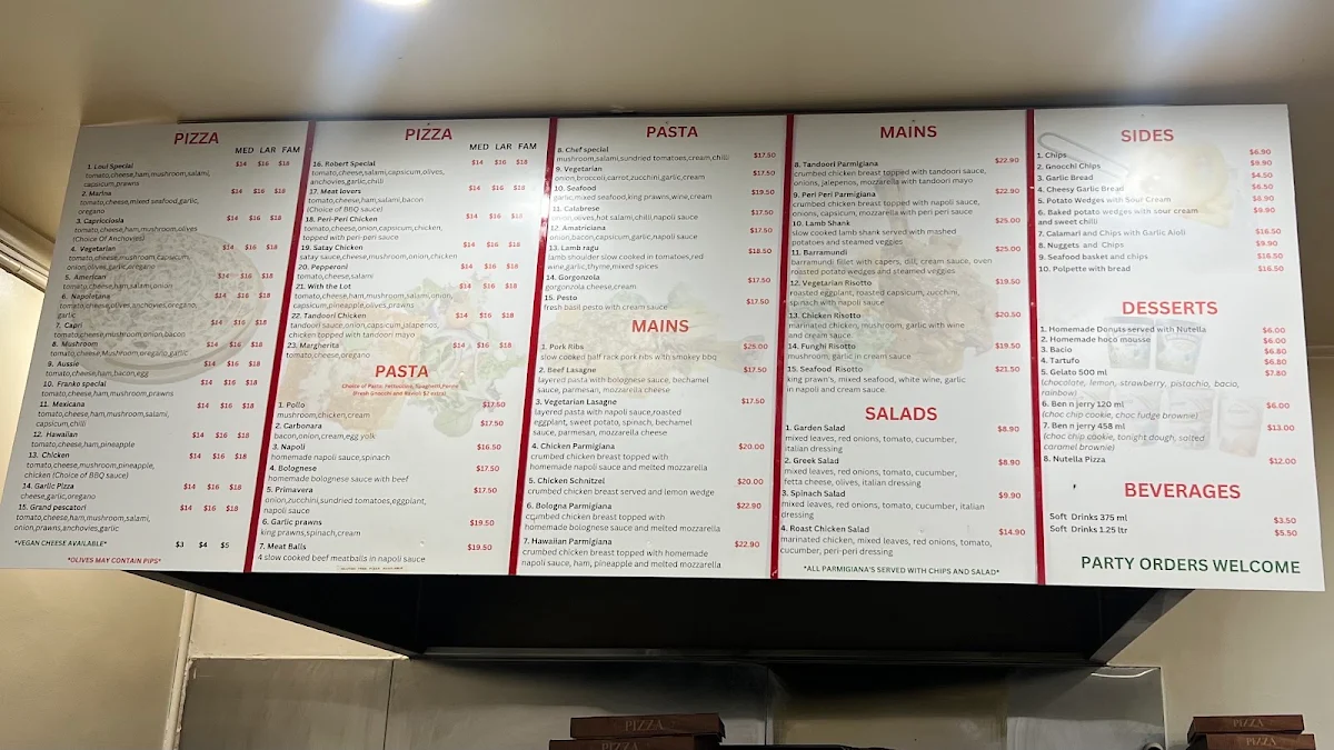 Menu, Loui and Frankos Pizza & Pasta on Broadway