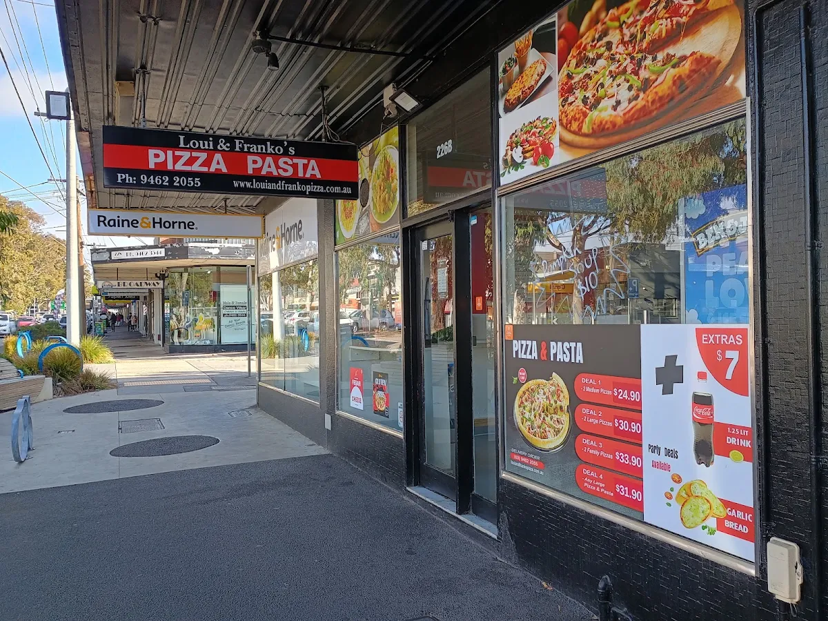 Menu, Loui and Frankos Pizza & Pasta on Broadway