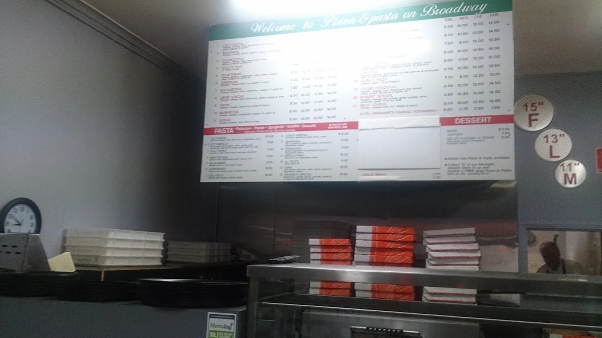 Menu, Loui and Frankos Pizza & Pasta on Broadway