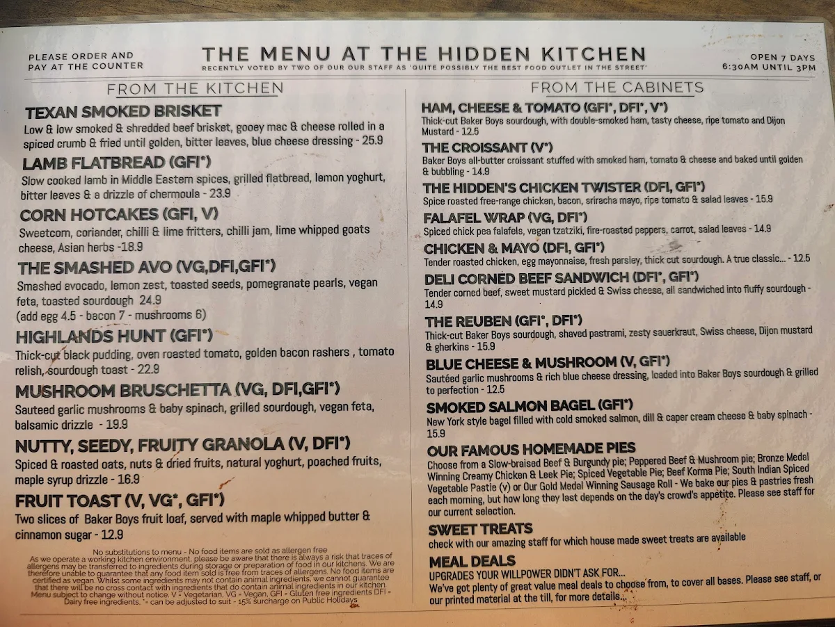 Menu, The Hidden Kitchen