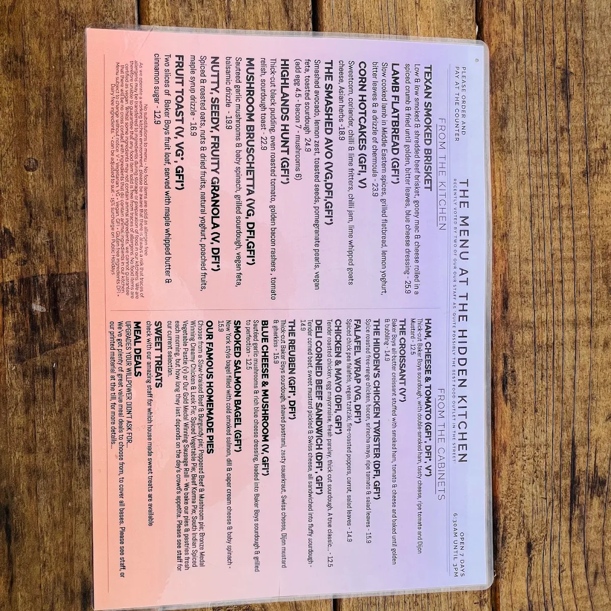 Menu, The Hidden Kitchen