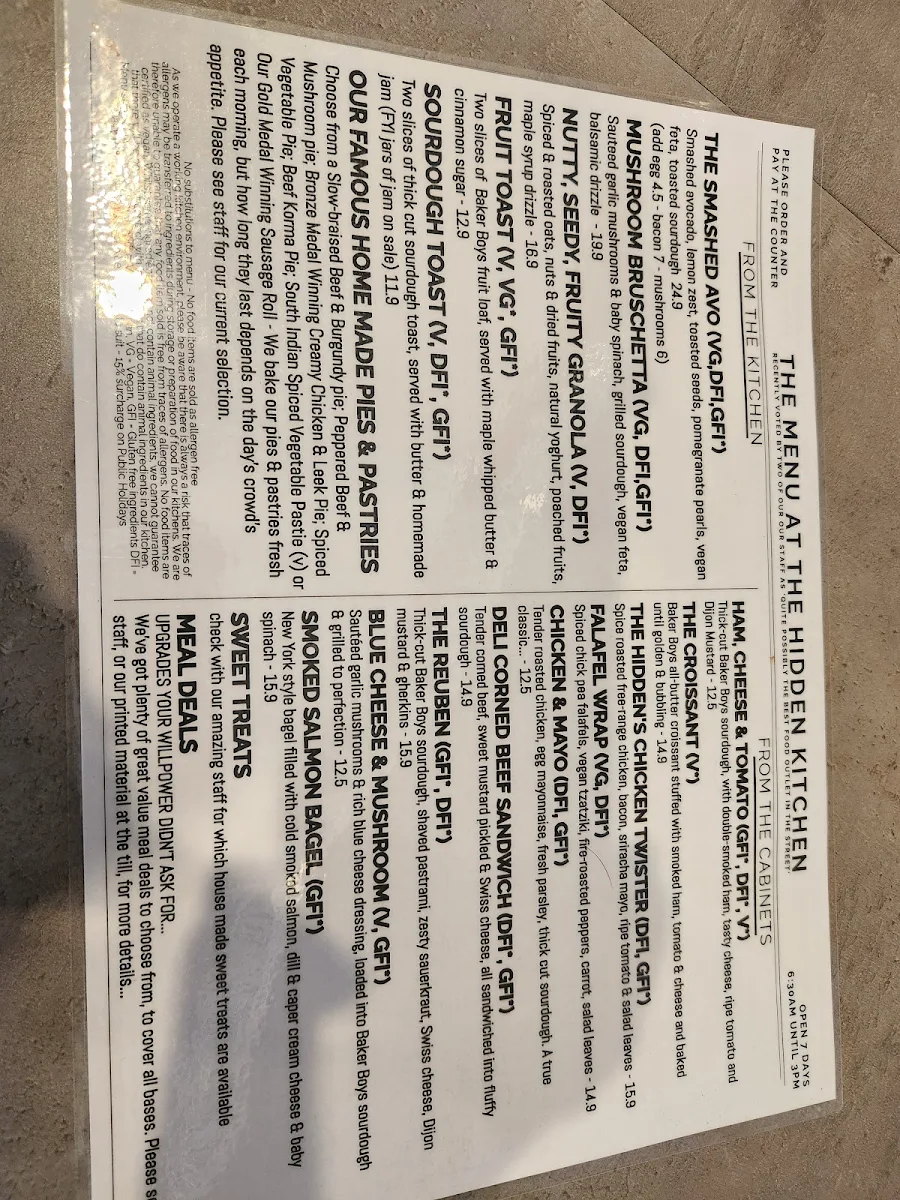 Menu, The Hidden Kitchen
