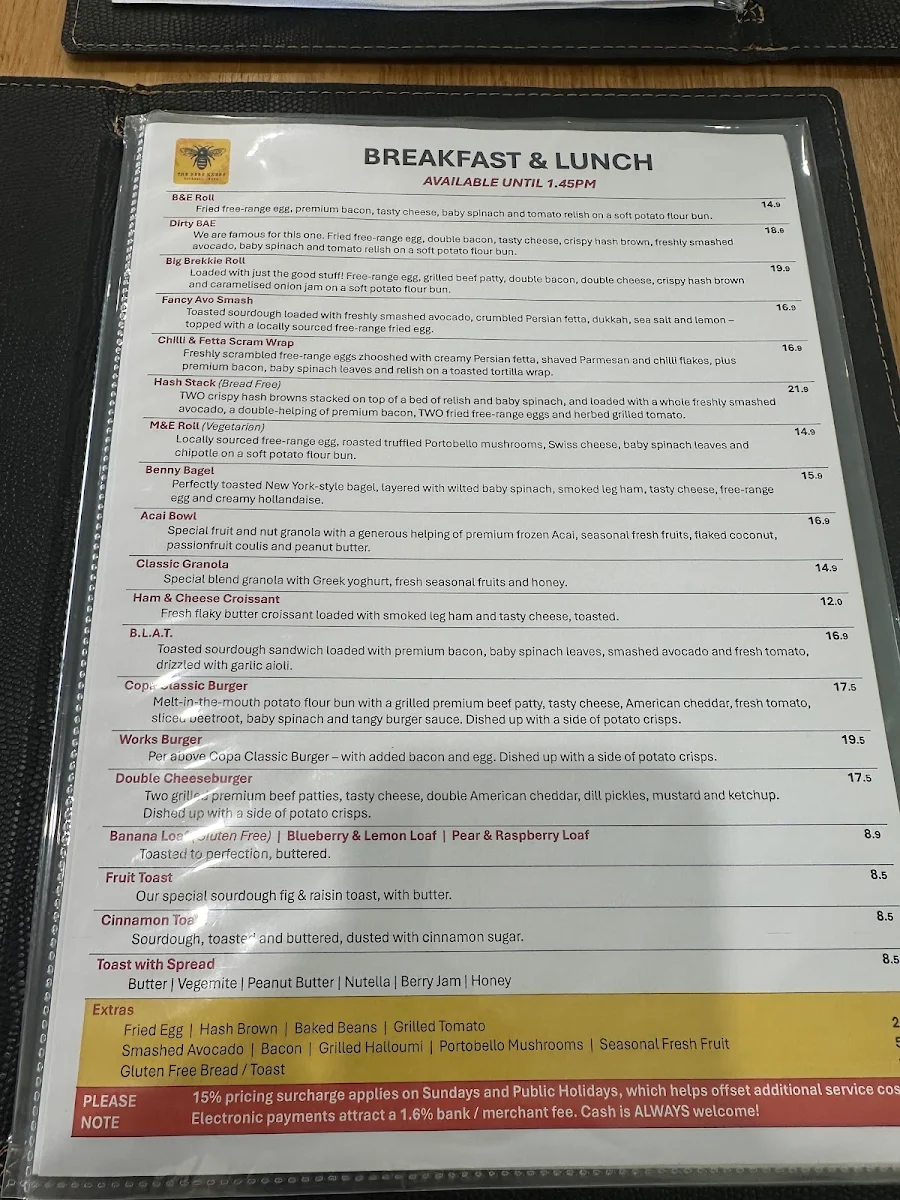Menu, The Bees Knees Eatery